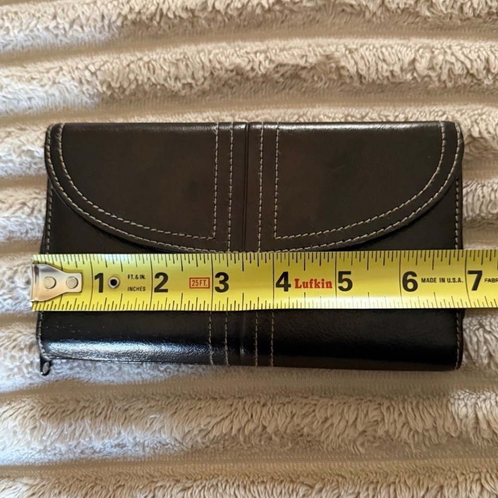 Buxton Women Leather Tri-Fold Clutch Wallet Black Contrast Stitching - Picture 7 of 8